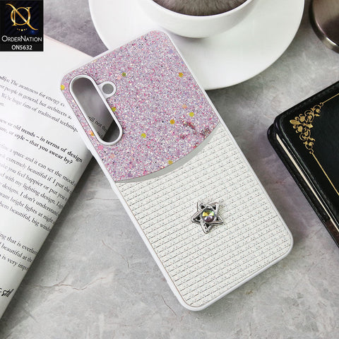 Samsung Galaxy A16 Cover - White -New Trendy Shiny Glitter Bling Texture And Star Rhinestone Case