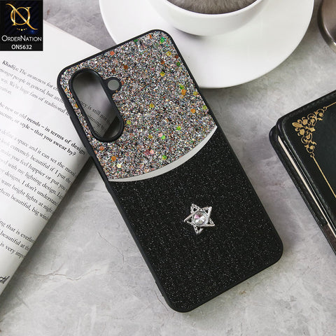 Samsung Galaxy F17 Cover - Black -New Trendy Shiny Glitter Bling Texture And Star Rhinestone Case