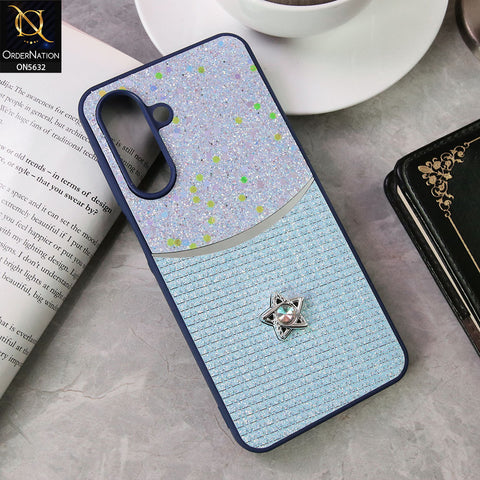 Samsung Galaxy A17 Cover - Blue -New Trendy Shiny Glitter Bling Texture And Star Rhinestone Case