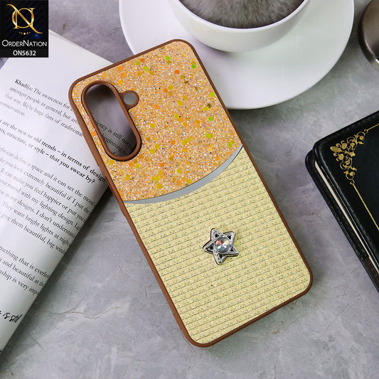 Samsung Galaxy M17 Cover - Brown -New Trendy Shiny Glitter Bling Texture And Star Rhinestone Case