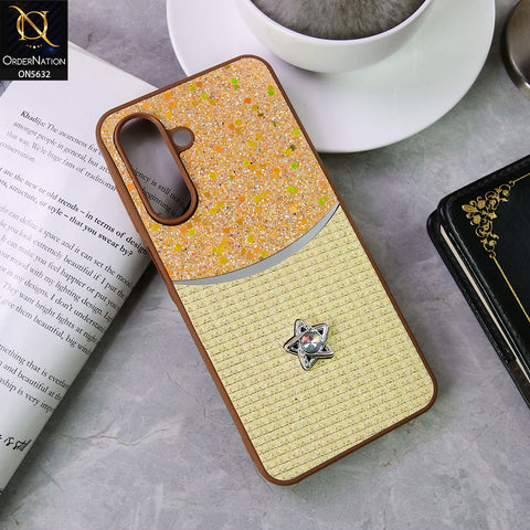 Samsung Galaxy M17 Cover - Brown -New Trendy Shiny Glitter Bling Texture And Star Rhinestone Case