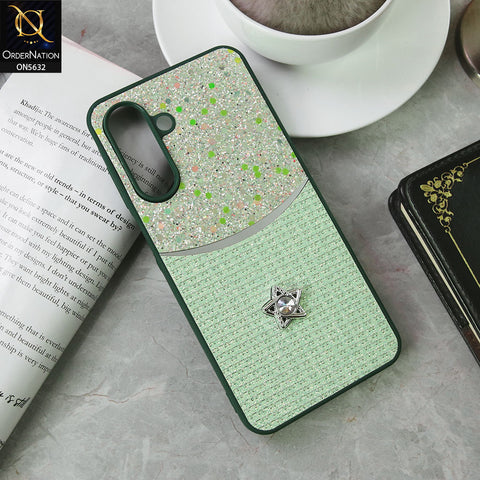 Samsung Galaxy F17 Cover - Green -New Trendy Shiny Glitter Bling Texture And Star Rhinestone Case