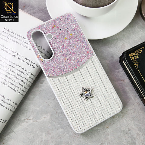 Samsung Galaxy F17 Cover - White -New Trendy Shiny Glitter Bling Texture And Star Rhinestone Case