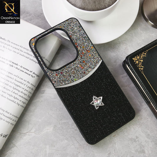 Itel P55 4G Cover - Black -New Trendy Shiny Glitter Bling Texture And Star Rhinestone Case