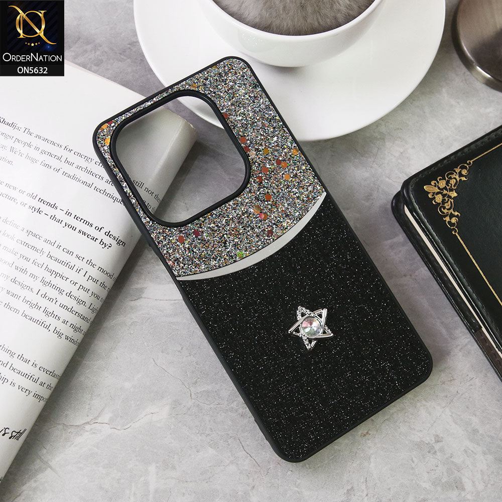 Infinix Smart 8 Pro Cover - Black -New Trendy Shiny Glitter Bling Texture And Star Rhinestone Case