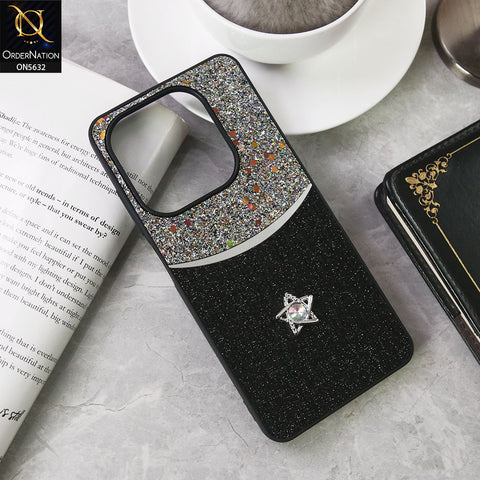 Infinix Smart 8 Pro Cover - Black -New Trendy Shiny Glitter Bling Texture And Star Rhinestone Case
