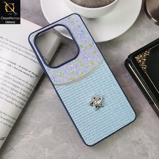 Infinix Hot 40i Cover - Blue -New Trendy Shiny Glitter Bling Texture And Star Rhinestone Case