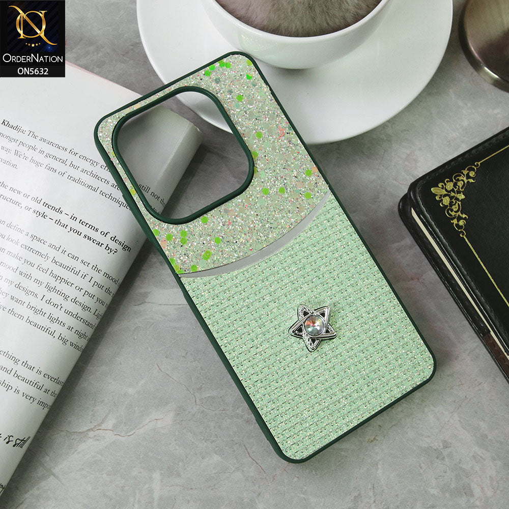 Tecno Pop 8 Cover - Green -New Trendy Shiny Glitter Bling Texture And Star Rhinestone Case
