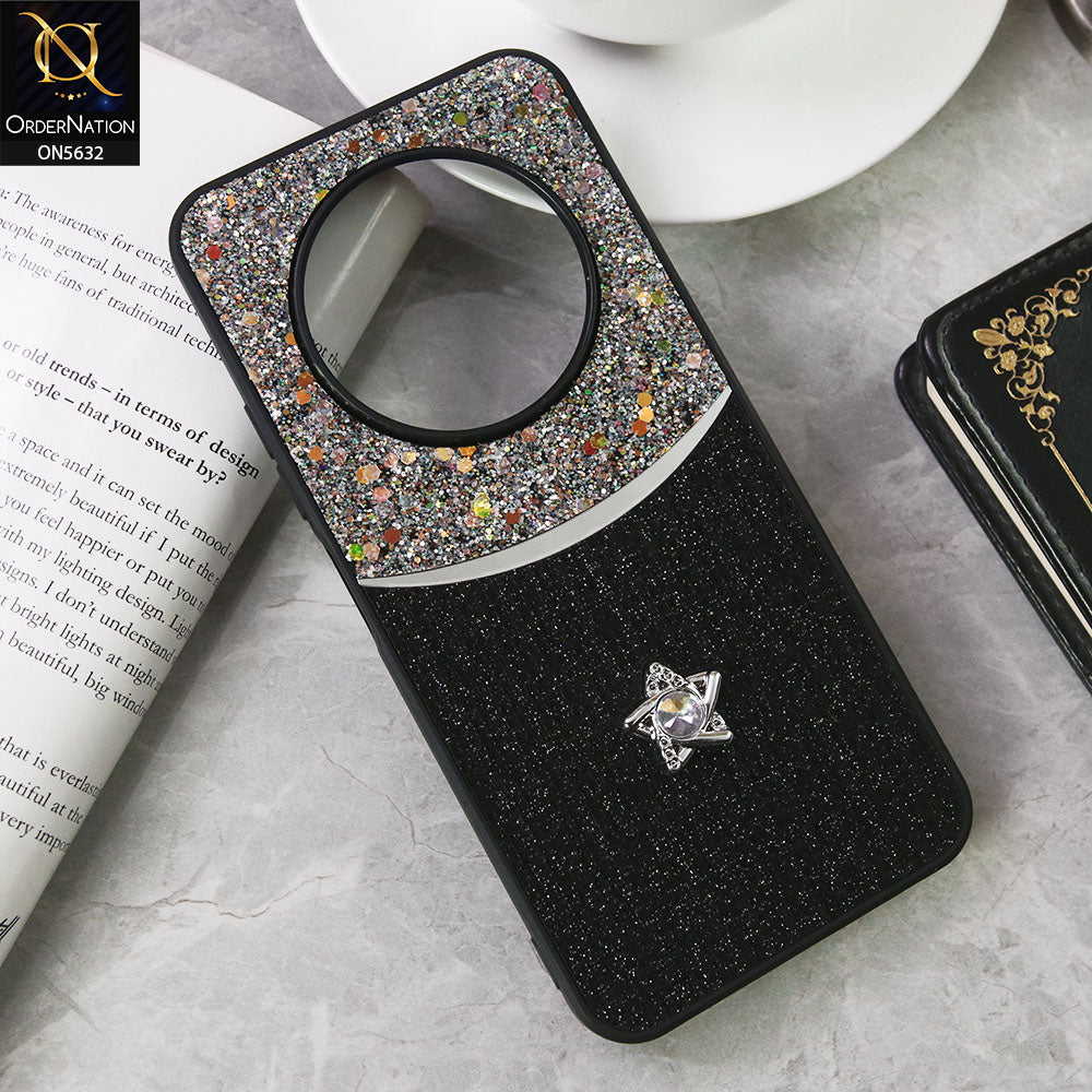 Tecno Spark 30C 4G Cover - Black -New Trendy Shiny Glitter Bling Texture And Star Rhinestone Case