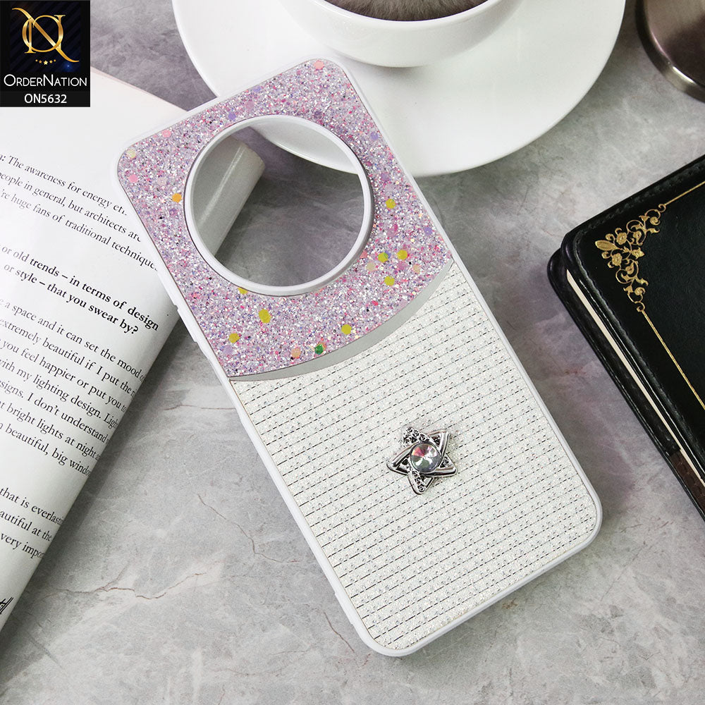 Tecno Spark 30C 4G Cover - White -New Trendy Shiny Glitter Bling Texture And Star Rhinestone Case