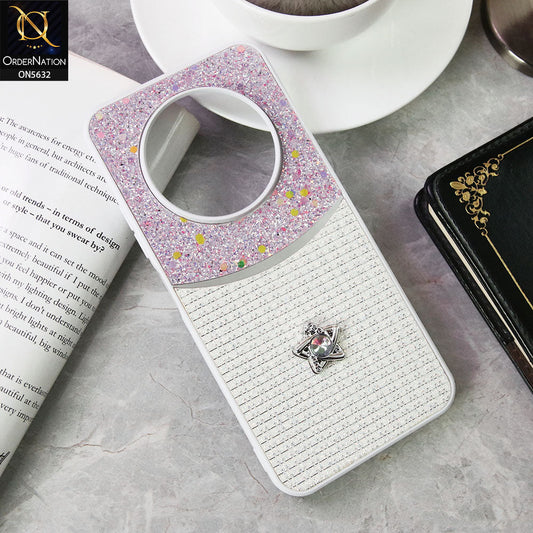 Tecno Spark 30C 4G Cover - White -New Trendy Shiny Glitter Bling Texture And Star Rhinestone Case