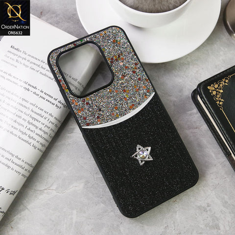 Infinix Smart 7 Plus Cover - Black -New Trendy Shiny Glitter Bling Texture And Star Rhinestone Case