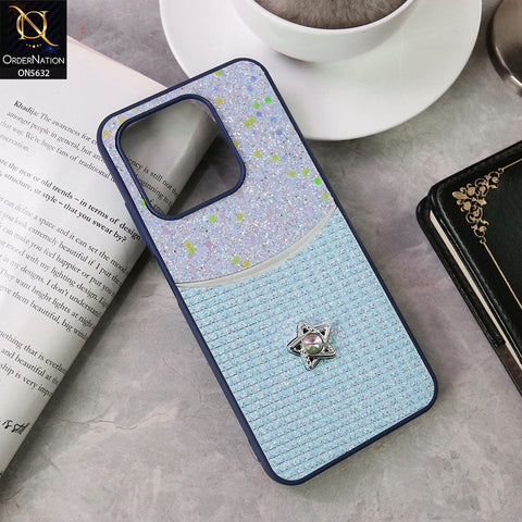 Infinix Smart 7 HD Cover - Blue -New Trendy Shiny Glitter Bling Texture And Star Rhinestone Case