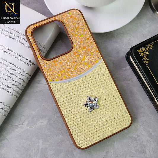 Infinix Smart 7 Cover - Brown -New Trendy Shiny Glitter Bling Texture And Star Rhinestone Case
