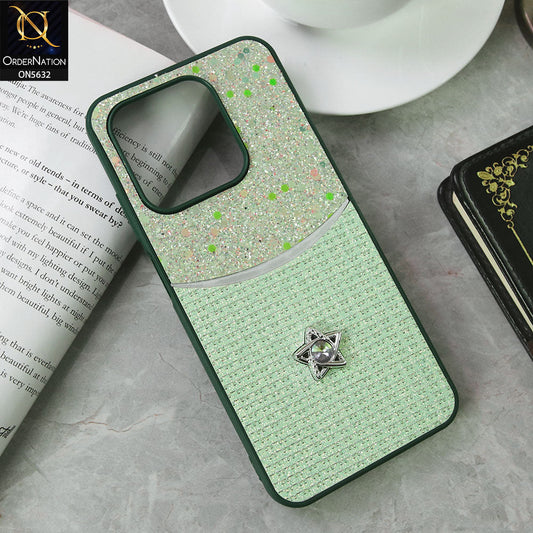 Infinix Smart 7 Plus Cover - Green -New Trendy Shiny Glitter Bling Texture And Star Rhinestone Case