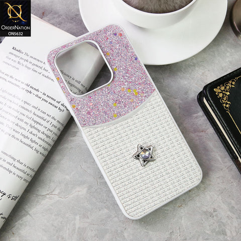 Tecno Spark Go 2023 Cover - White -New Trendy Shiny Glitter Bling Texture And Star Rhinestone Case