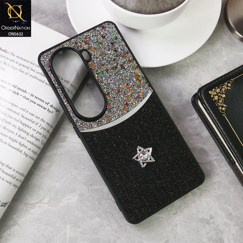 Vivo iQOO Z9s Cover - Black -New Trendy Shiny Glitter Bling Texture And Star Rhinestone Case