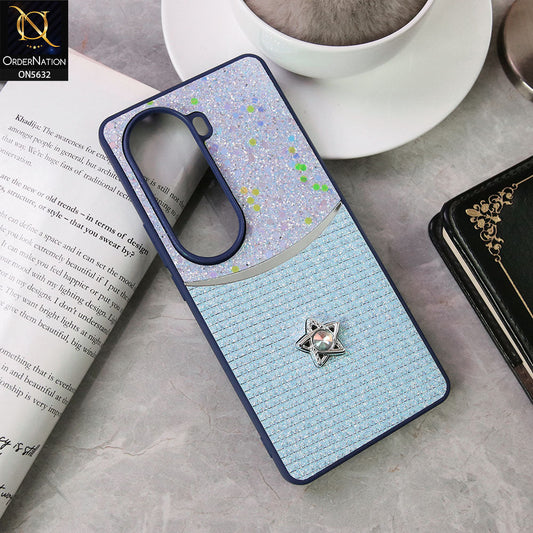 Vivo V40e Cover - Blue -New Trendy Shiny Glitter Bling Texture And Star Rhinestone Case