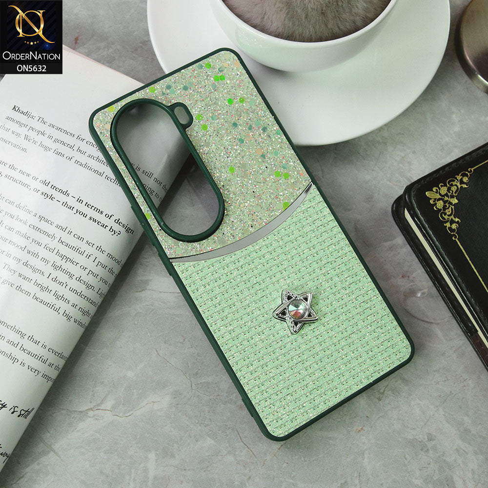 Vivo V40e Cover - Green -New Trendy Shiny Glitter Bling Texture And Star Rhinestone Case