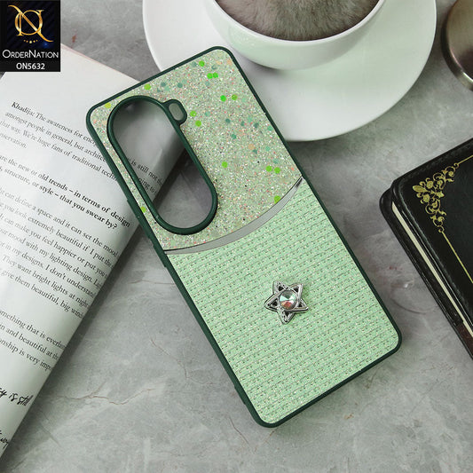 Vivo V40e Cover - Green -New Trendy Shiny Glitter Bling Texture And Star Rhinestone Case