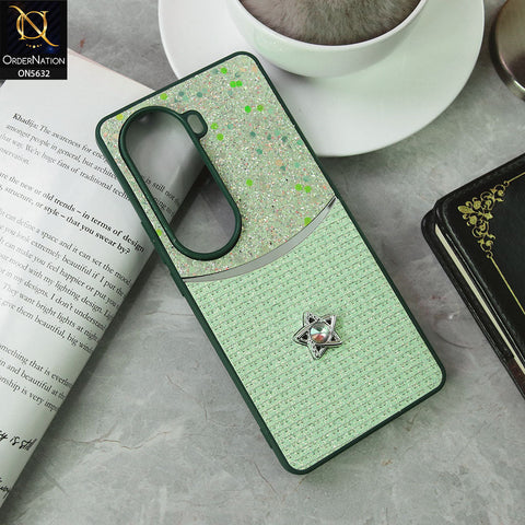 Vivo iQOO Z9s Cover - Green -New Trendy Shiny Glitter Bling Texture And Star Rhinestone Case