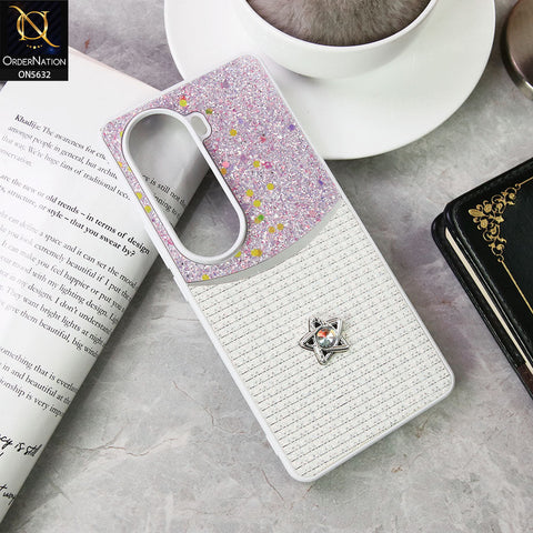 Vivo V40e Cover - White -New Trendy Shiny Glitter Bling Texture And Star Rhinestone Case