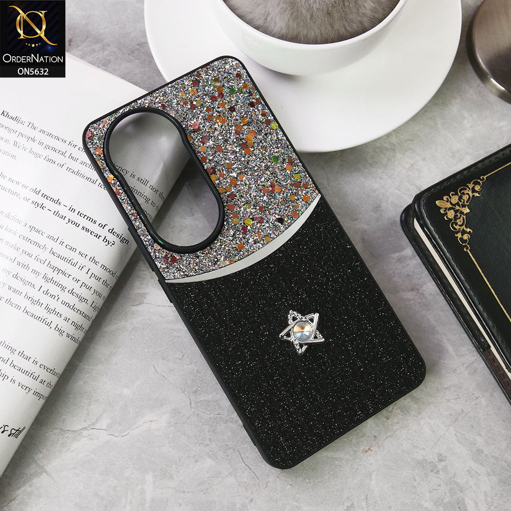 Vivo V50 Cover - Black -New Trendy Shiny Glitter Bling Texture And Star Rhinestone Case
