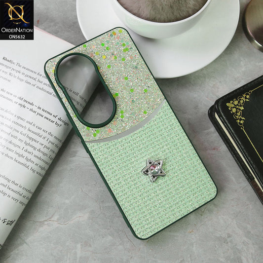 Vivo V50 Cover - Green -New Trendy Shiny Glitter Bling Texture And Star Rhinestone Case