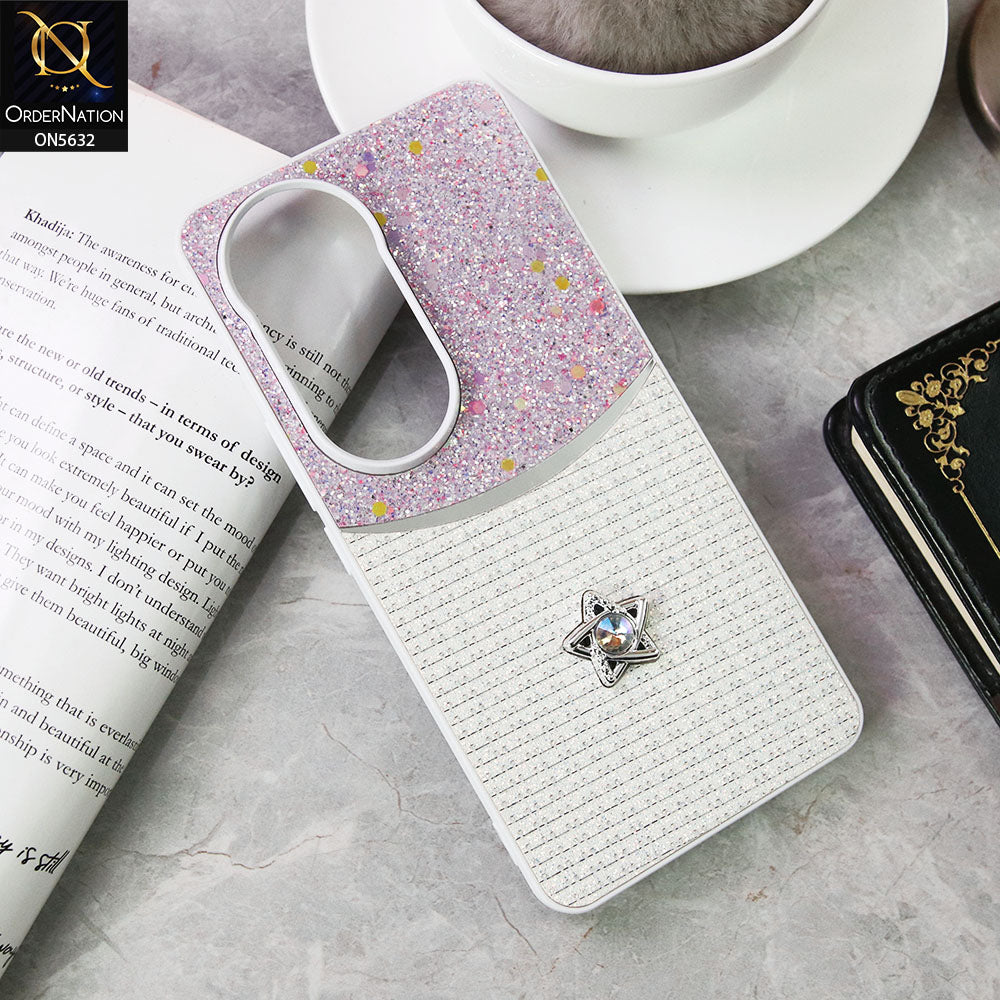 Vivo V50 Cover - White -New Trendy Shiny Glitter Bling Texture And Star Rhinestone Case