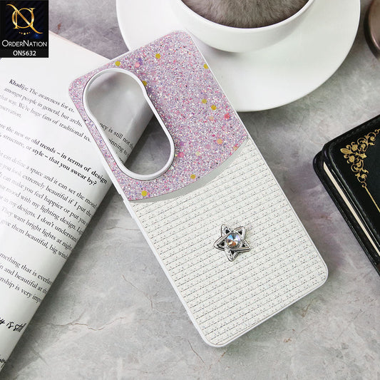 Vivo V50 Cover - White -New Trendy Shiny Glitter Bling Texture And Star Rhinestone Case