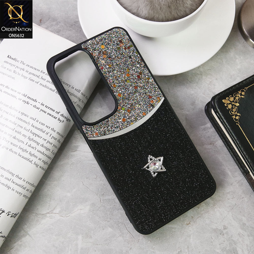 Vivo Y19s Pro Cover - Black -New Trendy Shiny Glitter Bling Texture And Star Rhinestone Case