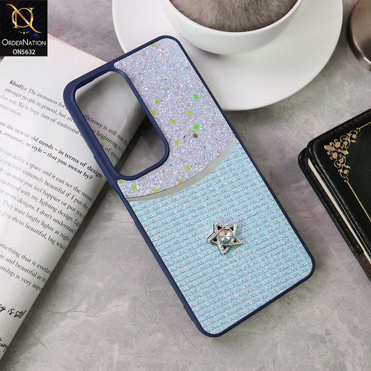 Vivo Y29 5G Cover - Blue -New Trendy Shiny Glitter Bling Texture And Star Rhinestone Case