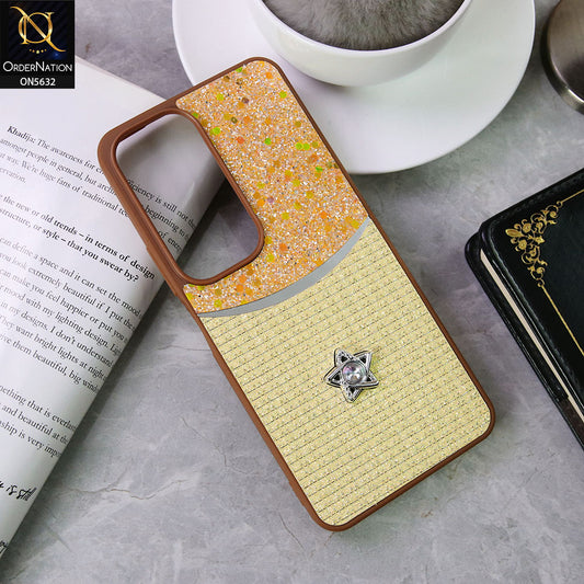 Vivo Y29 5G Cover - Brown -New Trendy Shiny Glitter Bling Texture And Star Rhinestone Case