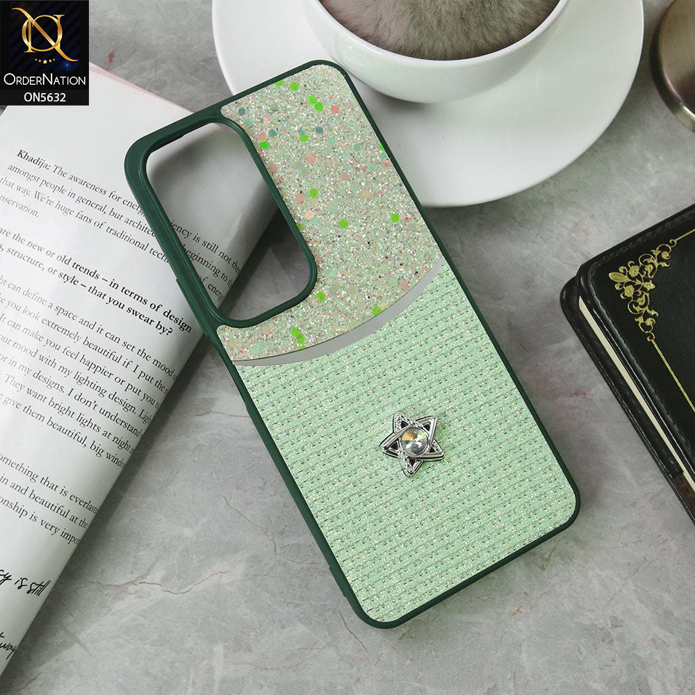 Vivo Y29 5G Cover - Green -New Trendy Shiny Glitter Bling Texture And Star Rhinestone Case