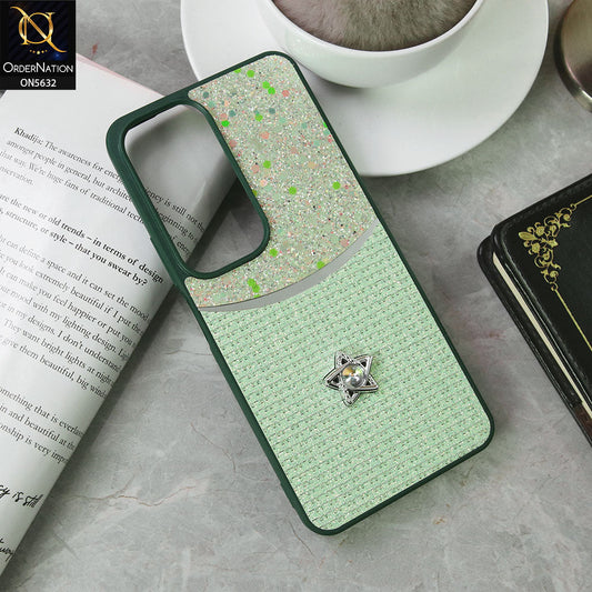 Vivo Y29 5G Cover - Green -New Trendy Shiny Glitter Bling Texture And Star Rhinestone Case
