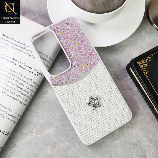 Vivo Y29 5G Cover - White -New Trendy Shiny Glitter Bling Texture And Star Rhinestone Case