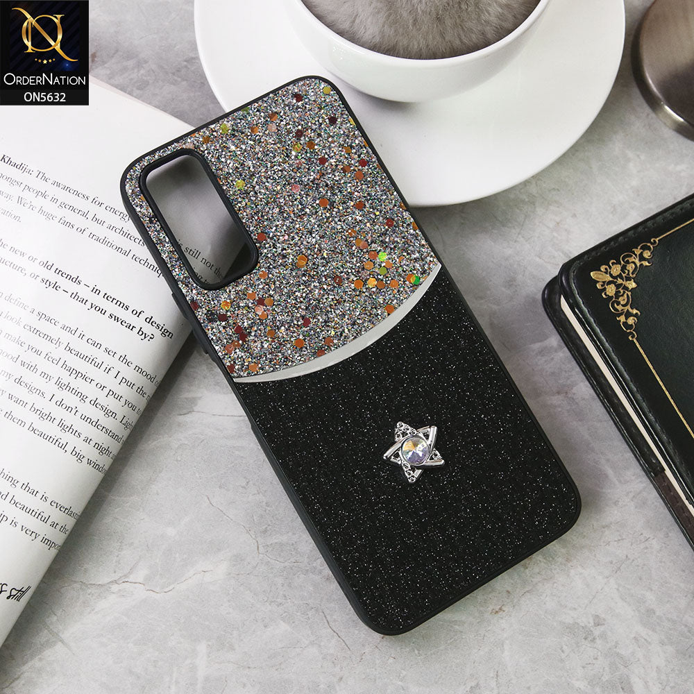 Vivo Y20i Cover - Black -New Trendy Shiny Glitter Bling Texture And Star Rhinestone Case