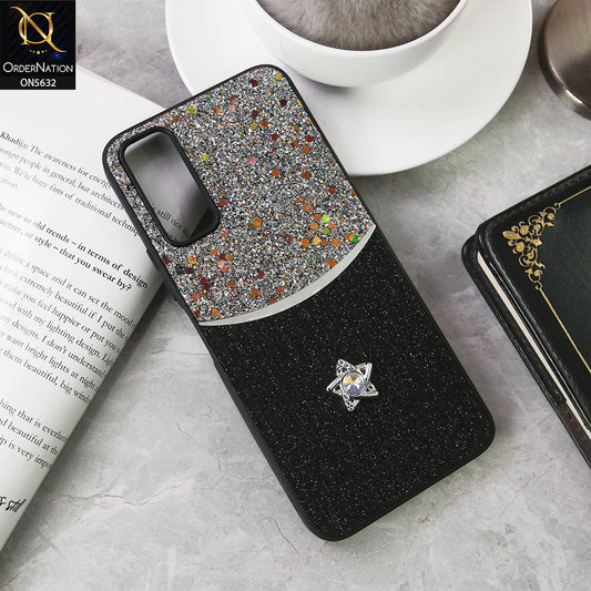Vivo Y20i Cover - Black -New Trendy Shiny Glitter Bling Texture And Star Rhinestone Case