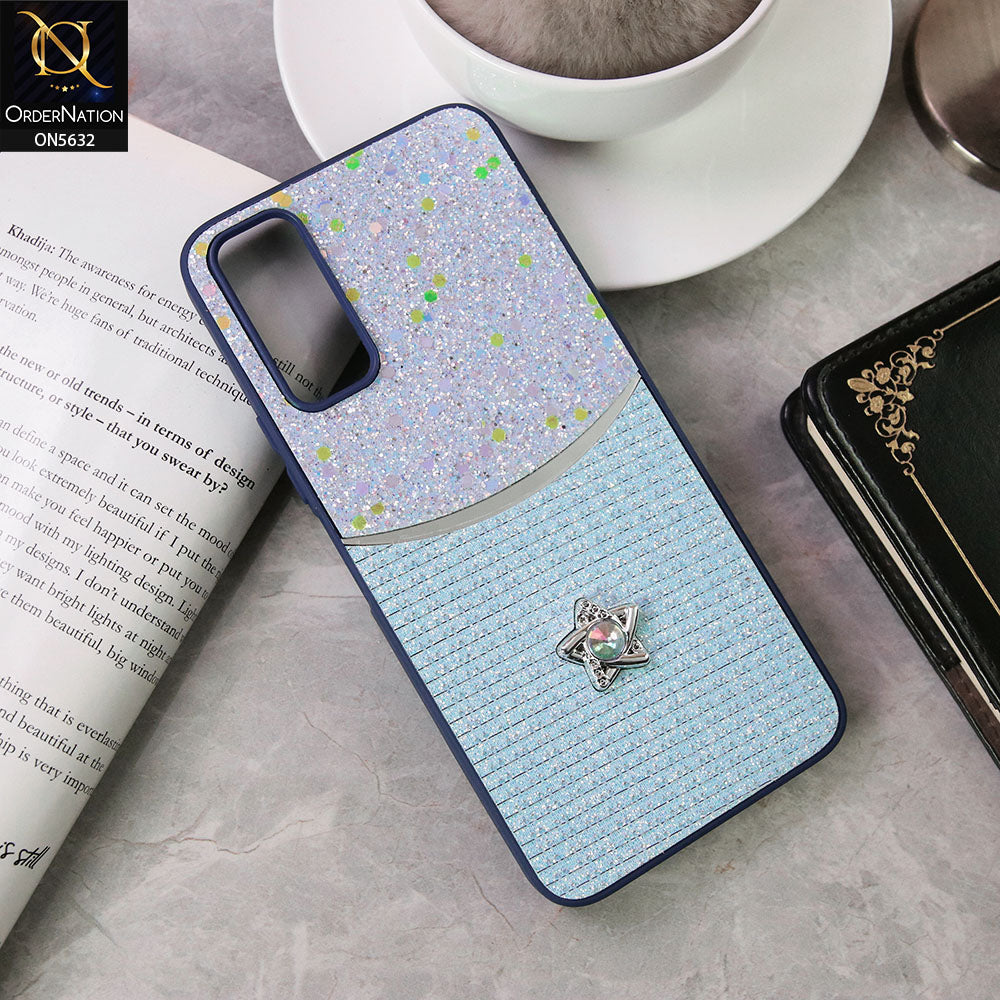 Vivo Y12a Cover - Blue -New Trendy Shiny Glitter Bling Texture And Star Rhinestone Case