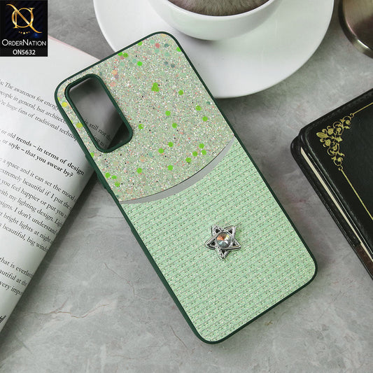 Vivo Y20i Cover - Green -New Trendy Shiny Glitter Bling Texture And Star Rhinestone Case