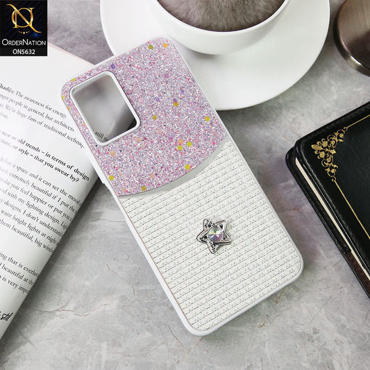 Vivo Y21 Cover - White -New Trendy Shiny Glitter Bling Texture And Star Rhinestone Case