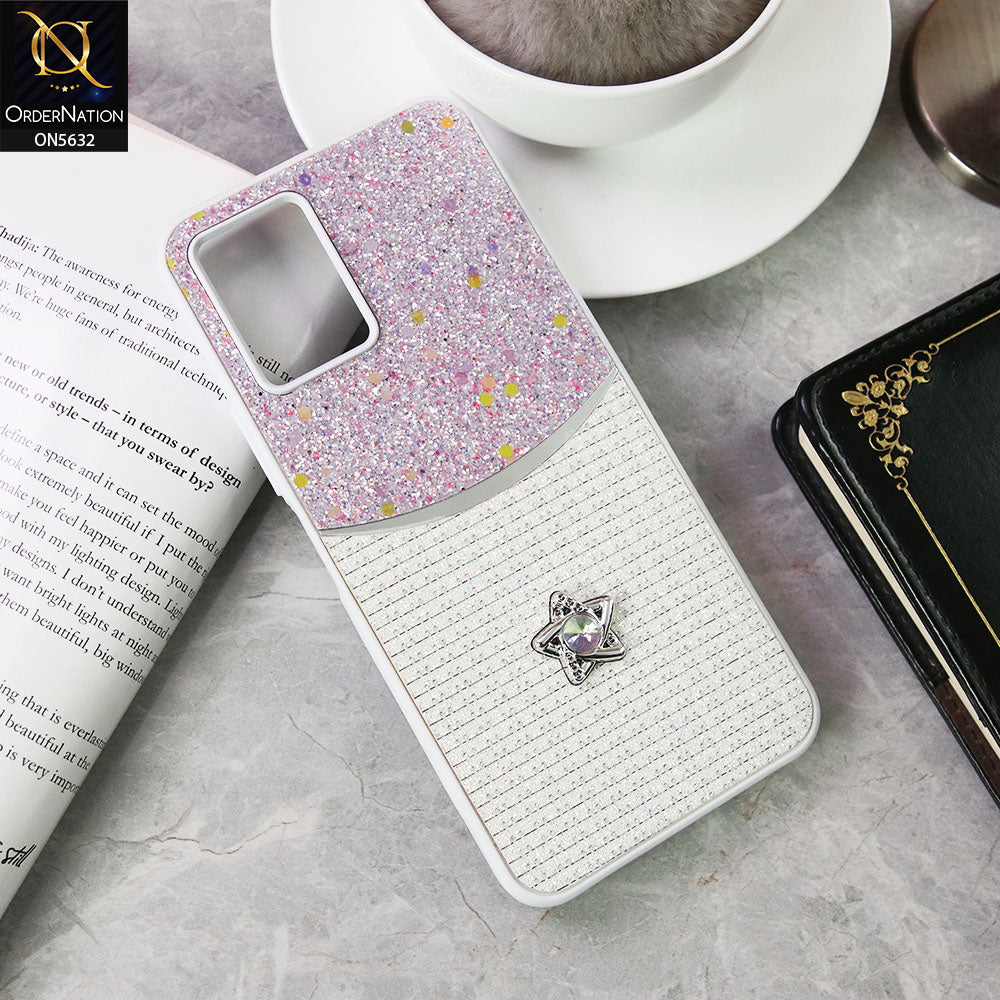 Vivo Y21t Cover - White -New Trendy Shiny Glitter Bling Texture And Star Rhinestone Case