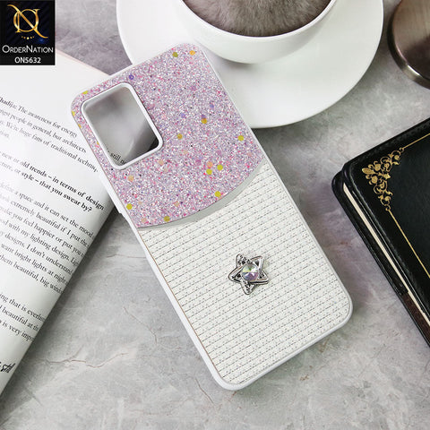 Vivo Y32 Cover - White -New Trendy Shiny Glitter Bling Texture And Star Rhinestone Case