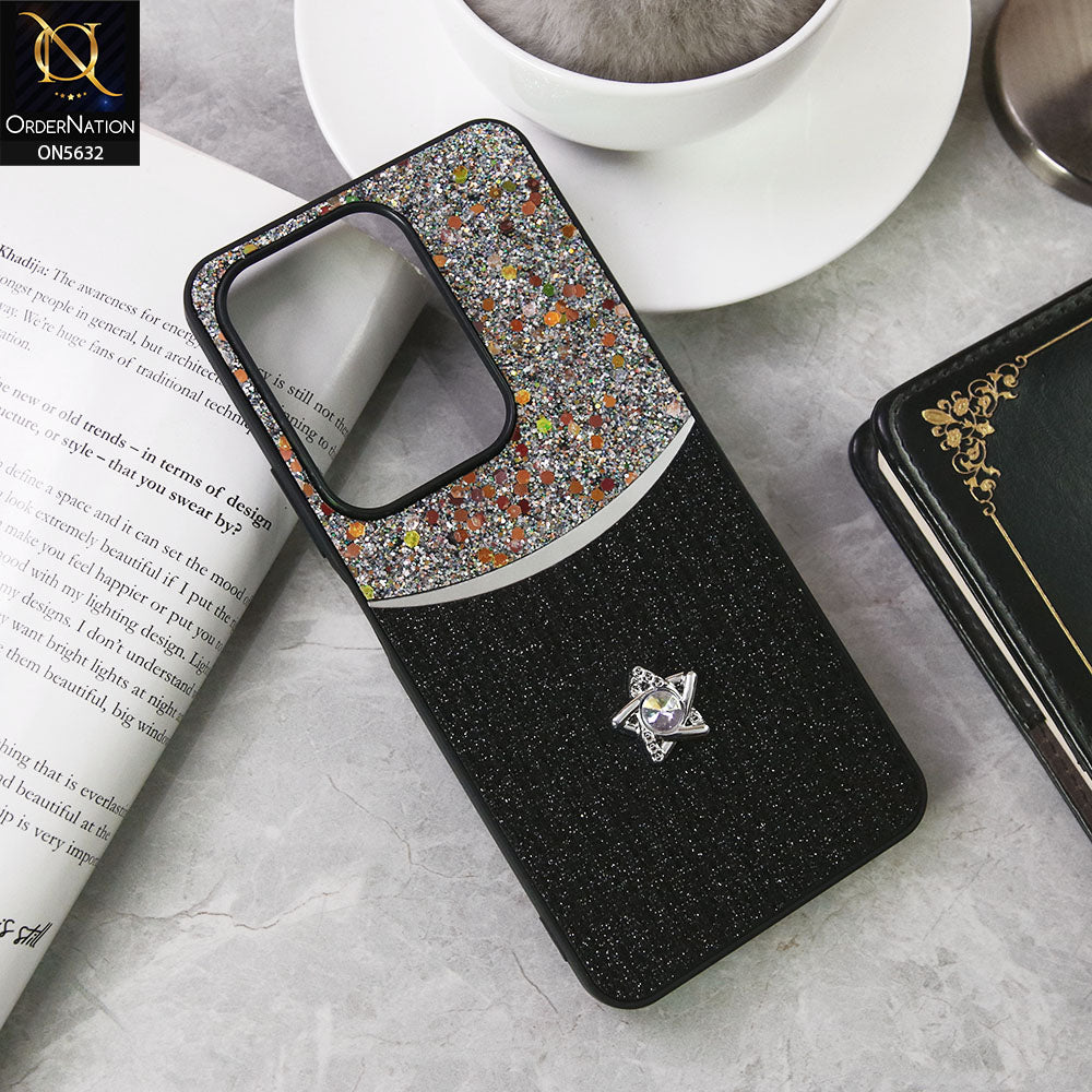 Vivo Y29 4G Cover - Black -New Trendy Shiny Glitter Bling Texture And Star Rhinestone Case