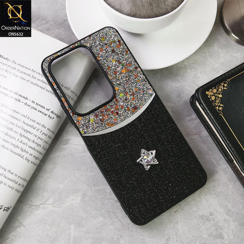 Vivo Y29 4G Cover - Black -New Trendy Shiny Glitter Bling Texture And Star Rhinestone Case