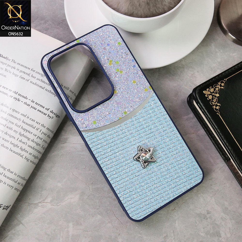 Vivo Y29 4G Cover - Blue -New Trendy Shiny Glitter Bling Texture And Star Rhinestone Case
