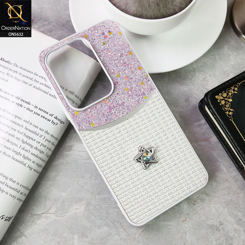 Vivo Y29 4G Cover - White -New Trendy Shiny Glitter Bling Texture And Star Rhinestone Case