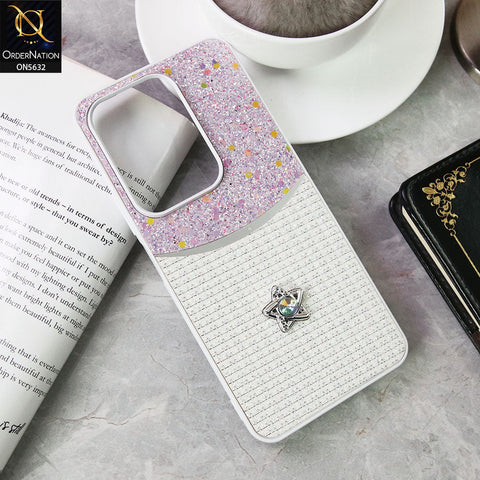 Vivo Y29 4G Cover - White -New Trendy Shiny Glitter Bling Texture And Star Rhinestone Case