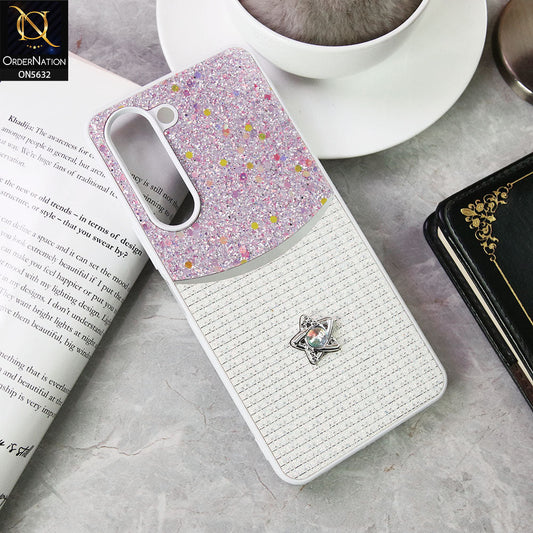 Vivo Y04 Cover - White -New Trendy Shiny Glitter Bling Texture And Star Rhinestone Case
