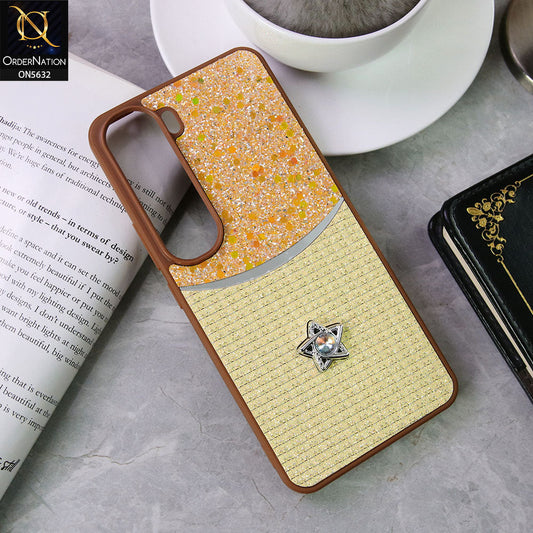 Vivo Y300 Cover - Brown -New Trendy Shiny Glitter Bling Texture And Star Rhinestone Case